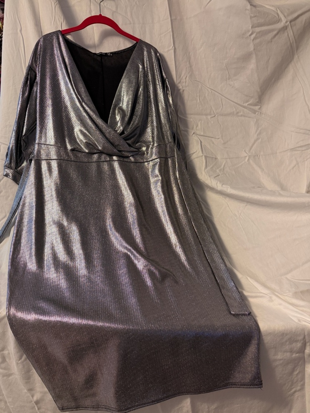 Boohoo Plus Metallic Silver Wrap Midi Dress